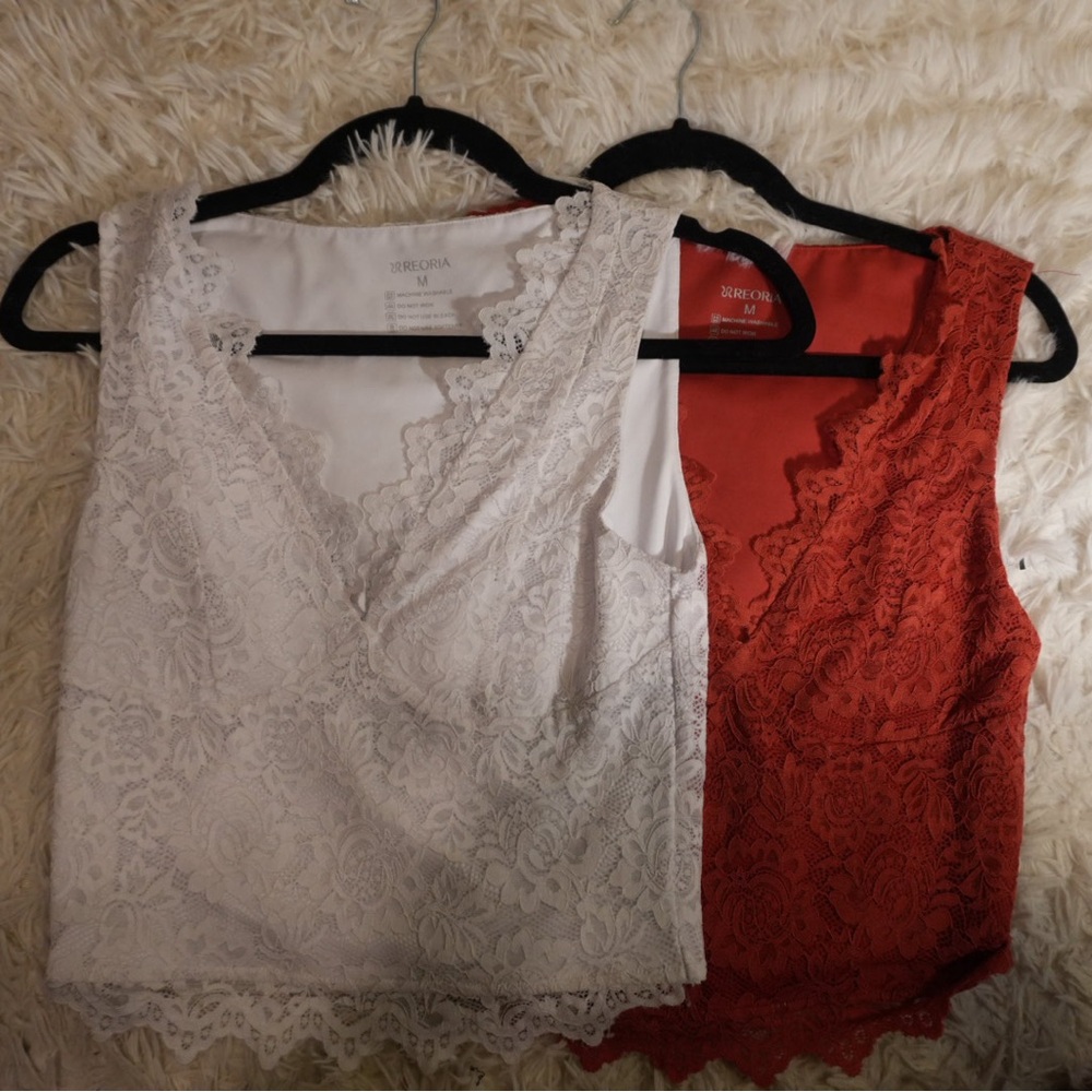 White and Red Lace Blouses